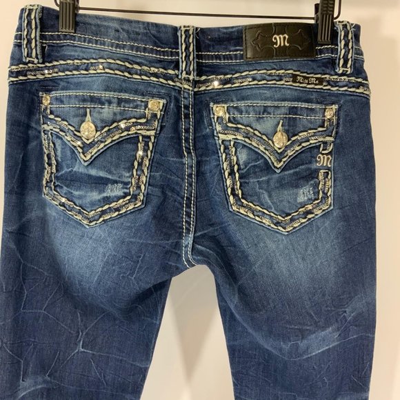 Miss Me Denim - Miss Me 29 Silver Sequin Mid Rise Denim